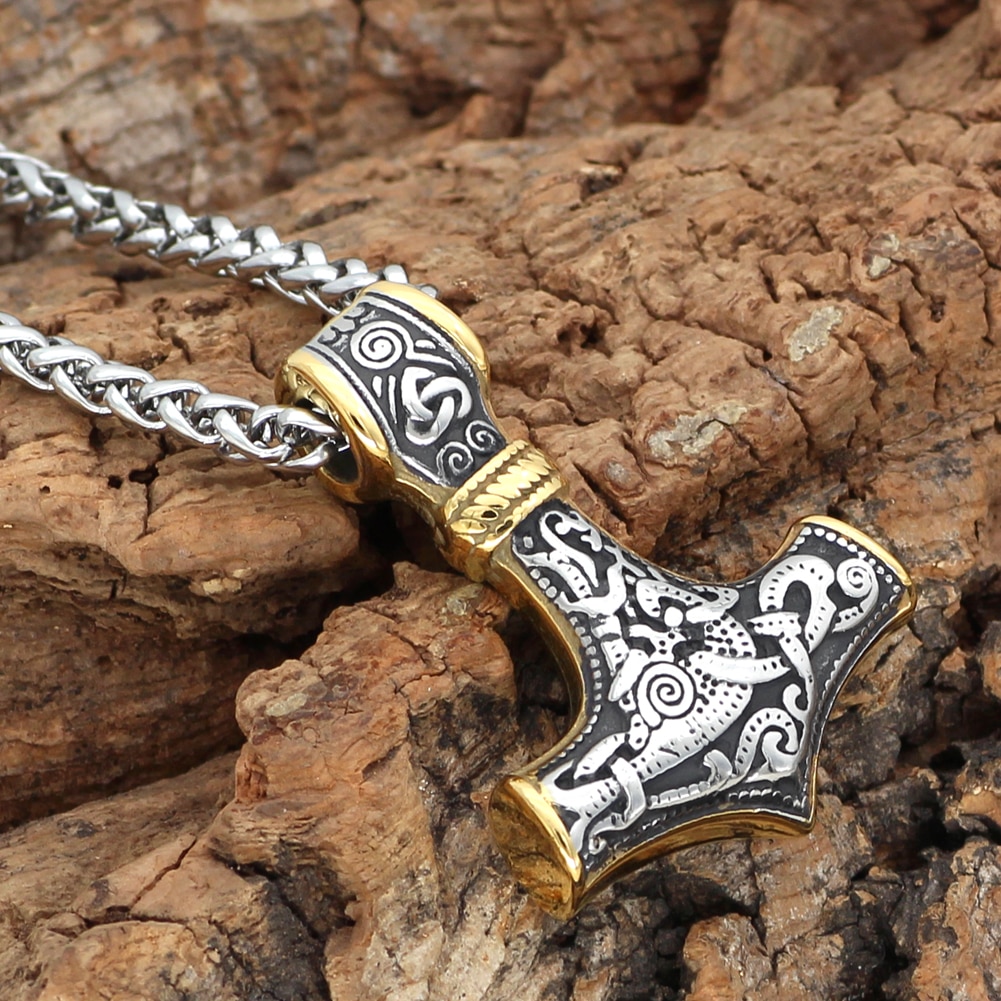 Viking 316L Stainless steel Thor Hammer Mjolnir Amulet Scandinavian pendant necklace