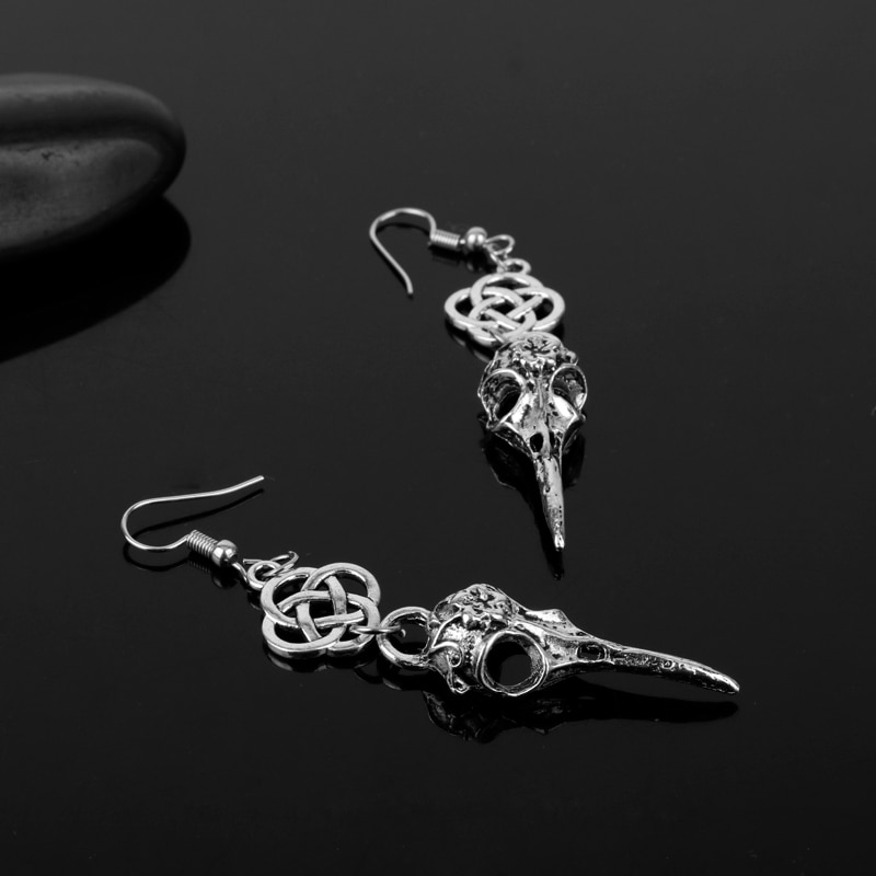 MQCHUN Nordic Viking Compass Rune Skull Skeleton Beak Dangle Earrings With Scottish Irish Knot Drop Earring Vintage Goth Jewelry