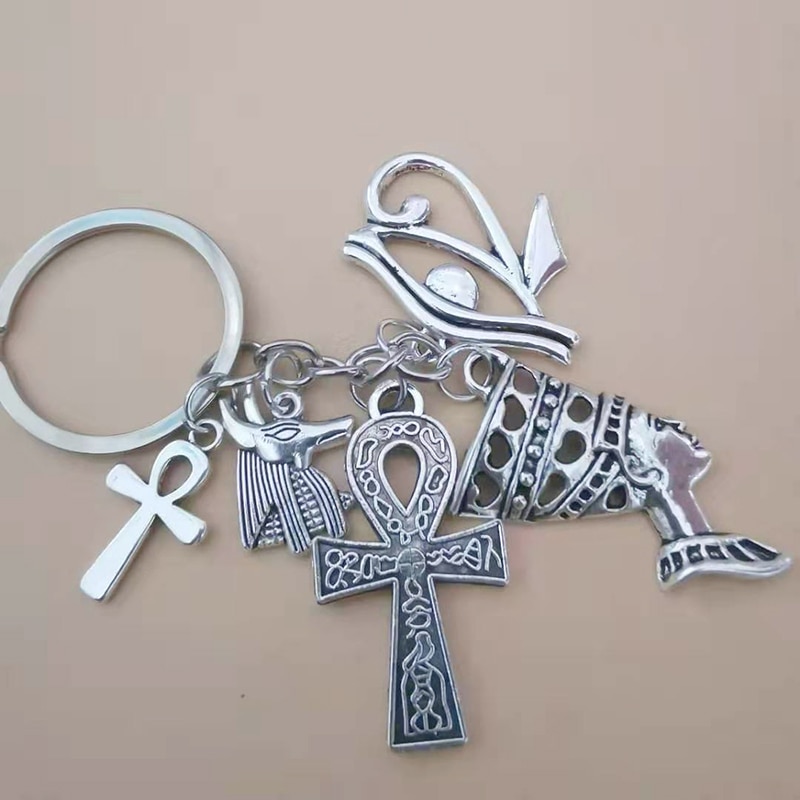 Egypt Keychains Silver Queen Nefertiti Ankh Cross Eye of Horus Charms Car Keychain Bag Handbag Keyring Car Key Chains NEW