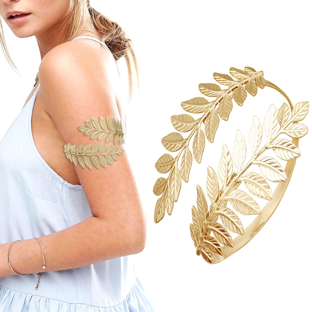 Gold Silver Greek Roman Laurel Leaf Bracelet Armband Upper Arm Cuff Armlet Festival Bridal Belly Dance Jewelry
