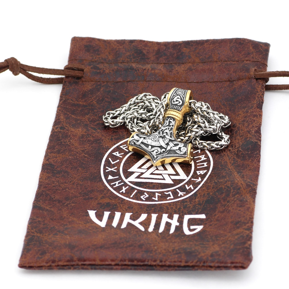 Regal Gold and Silver Mjolnir Amulet – Mythic Gods Jewelry