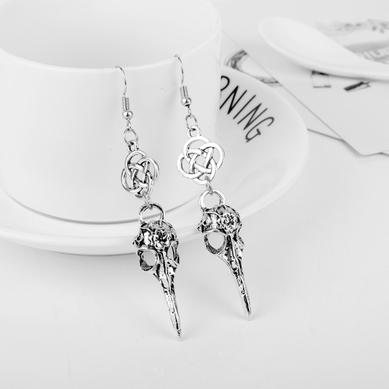 MQCHUN Nordic Viking Compass Rune Skull Skeleton Beak Dangle Earrings With Scottish Irish Knot Drop Earring Vintage Goth Jewelry