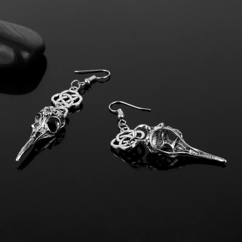MQCHUN Nordic Viking Compass Rune Skull Skeleton Beak Dangle Earrings With Scottish Irish Knot Drop Earring Vintage Goth Jewelry