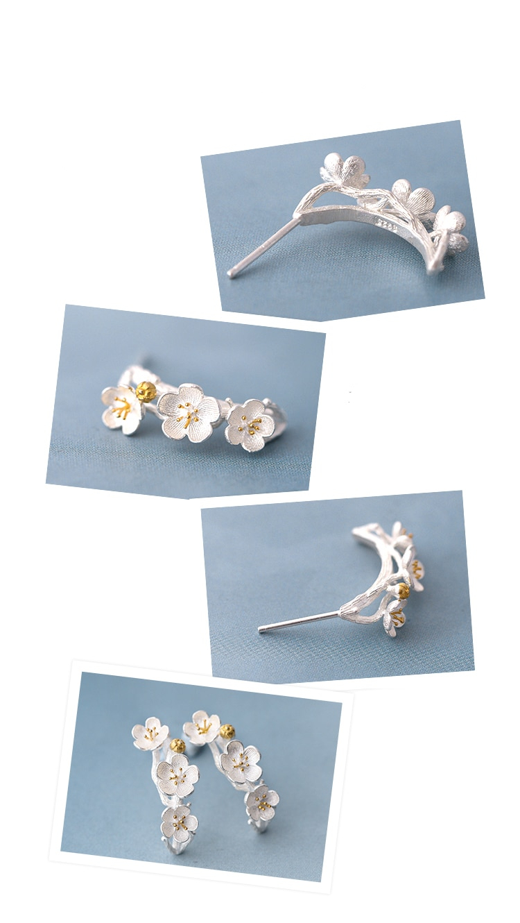 Elegant 925 Sterling Silver Big Plum Flower Earrings for Women Wedding Ladies Earrings Statement Jewelry Female Party Gift Brincos